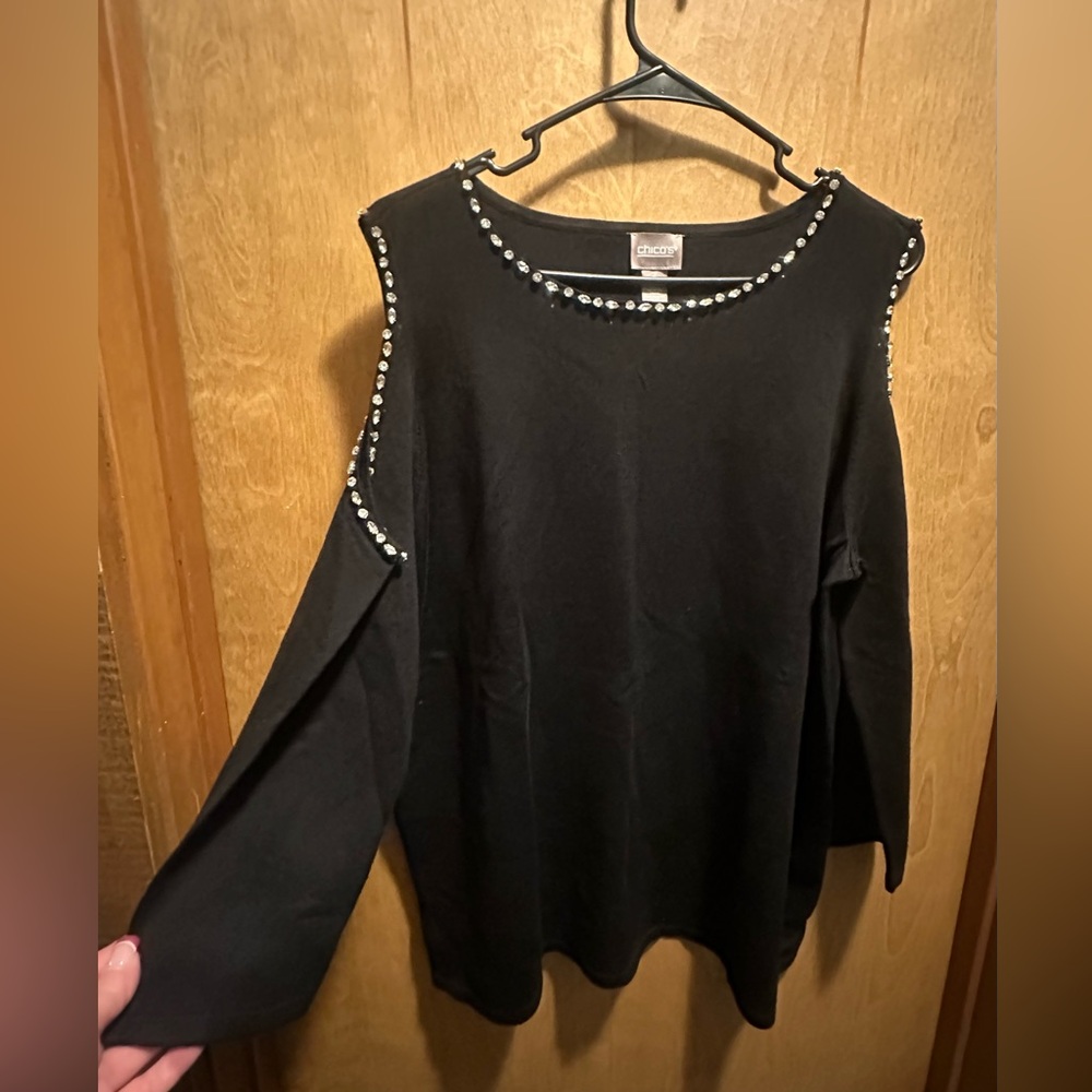 Chico's Elegant Black sweater with Silver Embellishments 3 = US16/XL